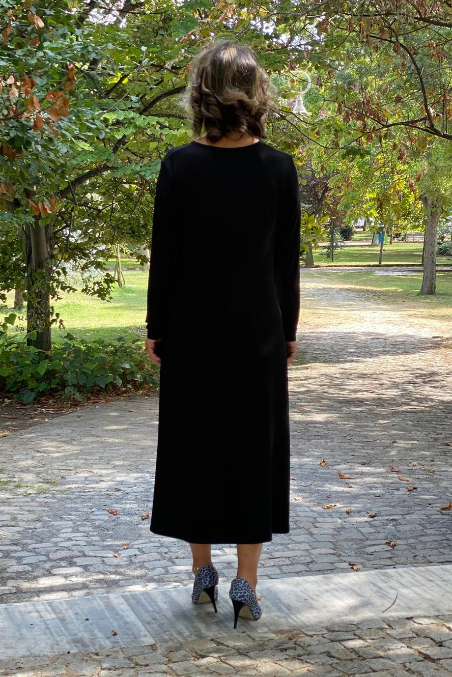 Siyah Uzun Boy UzunKol Pamuklu Penye Viskon Elbise