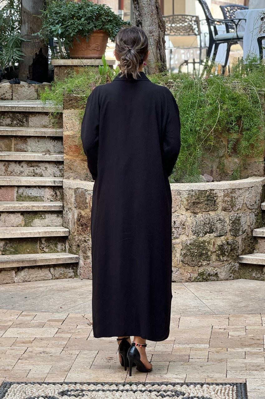 Siyah Yakası Baklava Pul Payetli Gömlek Elbise