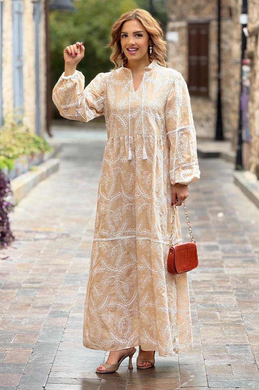 Sütlü Kahve Kösem Sultan Fistolu Astarlı Elbise