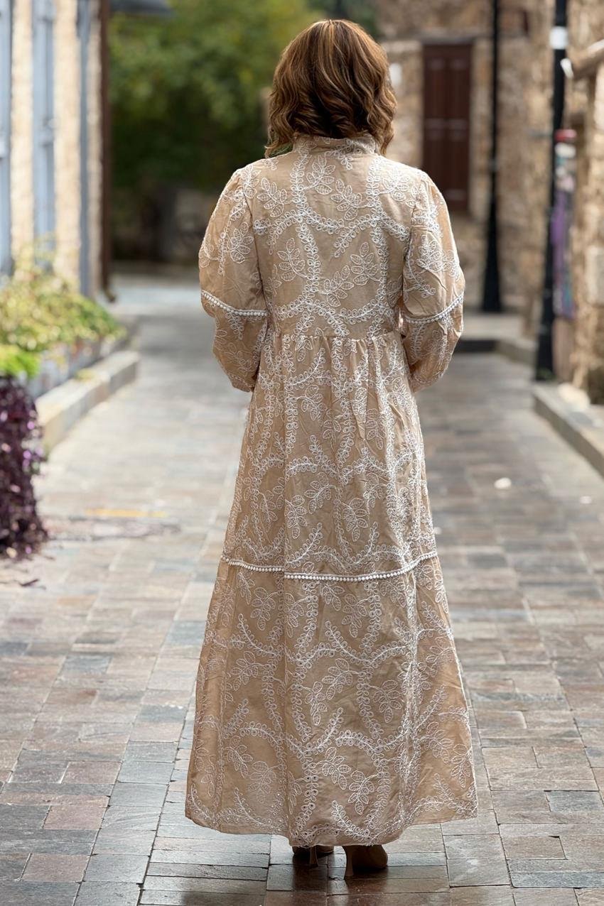 Sütlü Kahve Kösem Sultan Fistolu Astarlı Elbise