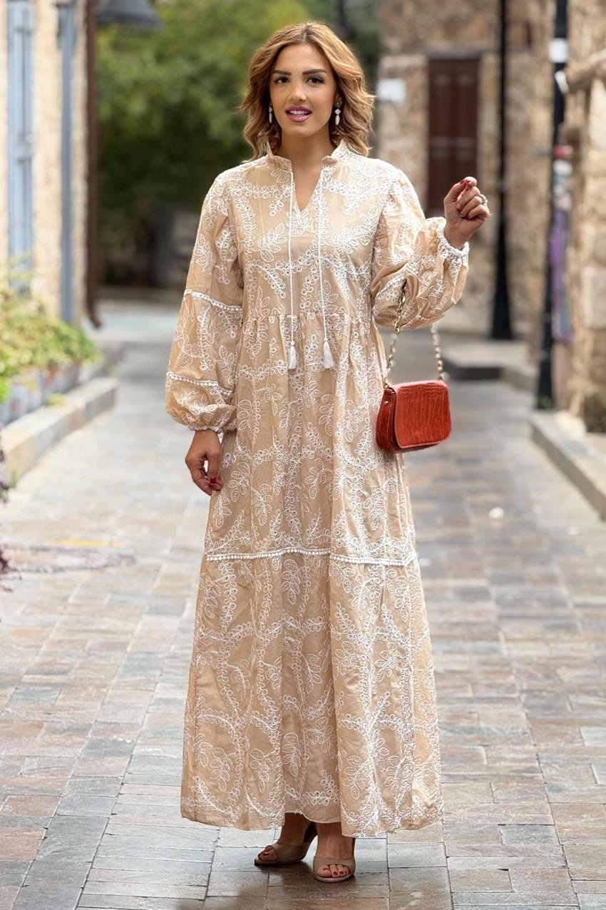 Sütlü Kahve Kösem Sultan Fistolu Astarlı Elbise