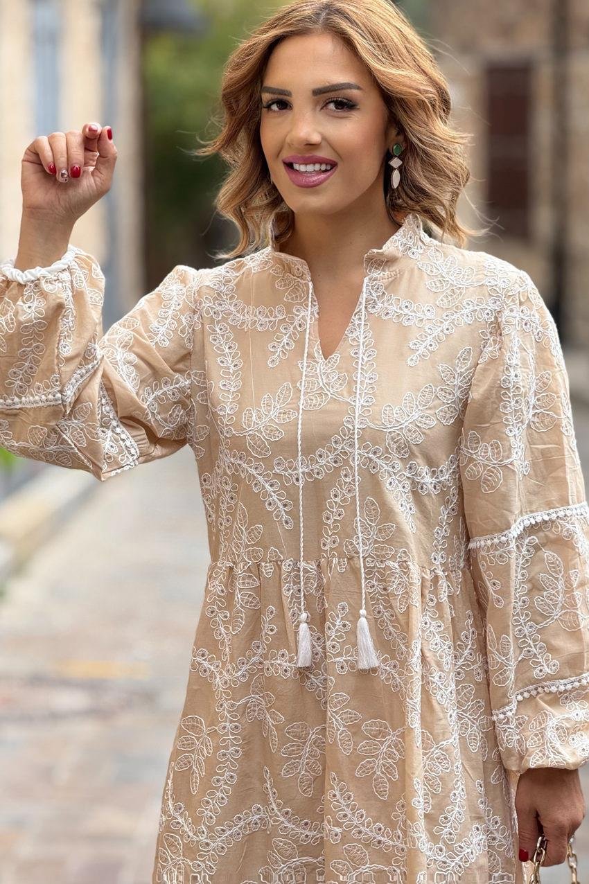 Sütlü Kahve Kösem Sultan Fistolu Astarlı Elbise