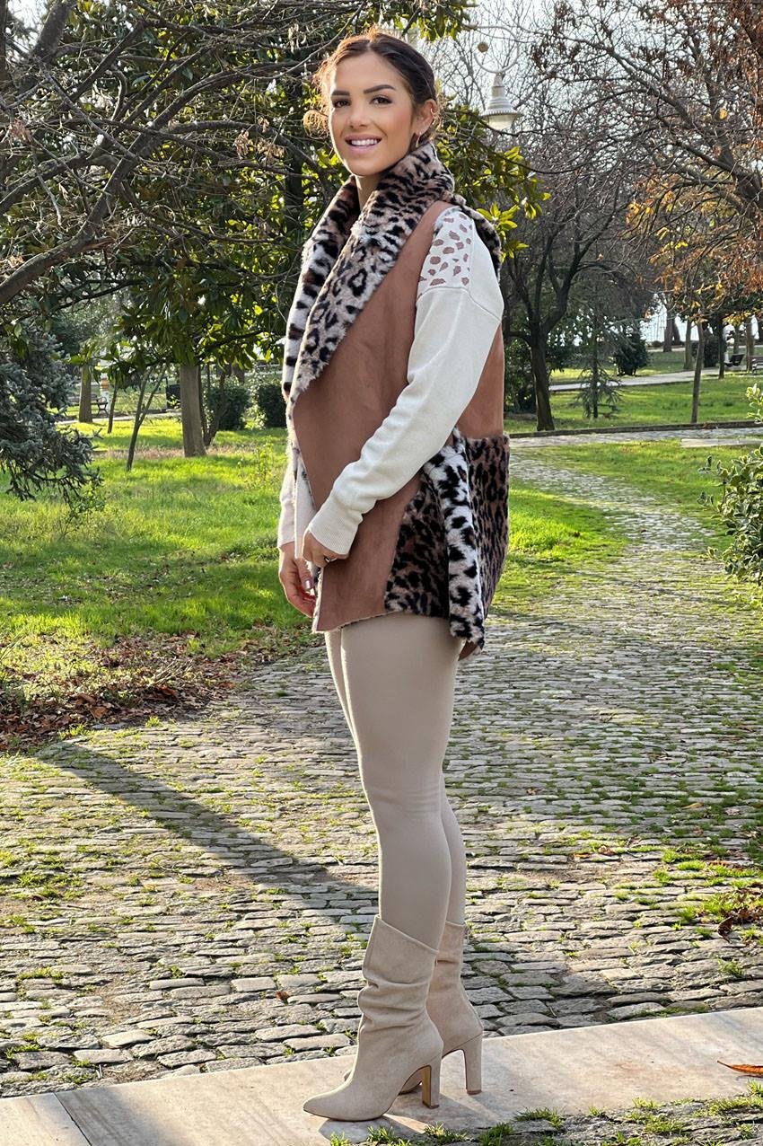 Taba Renk Güderi Yelek