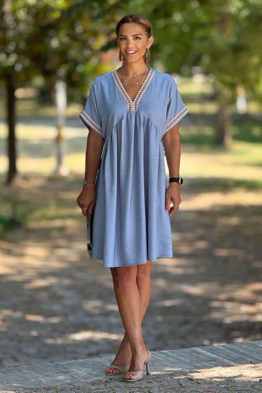 Tensel Zik Zak Şeritli Elbise