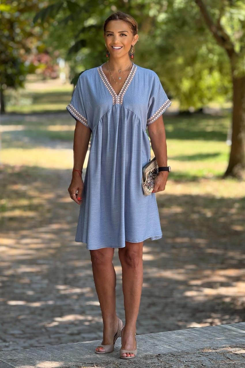 Tensel Zik Zak Şeritli Elbise