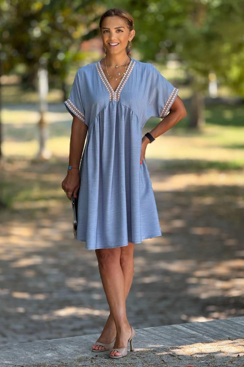 Tensel Zik Zak Şeritli Elbise