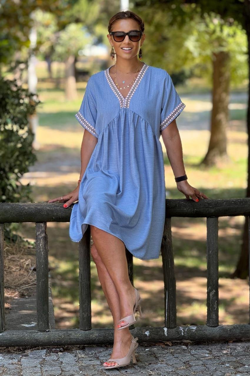 Tensel Zik Zak Şeritli Elbise