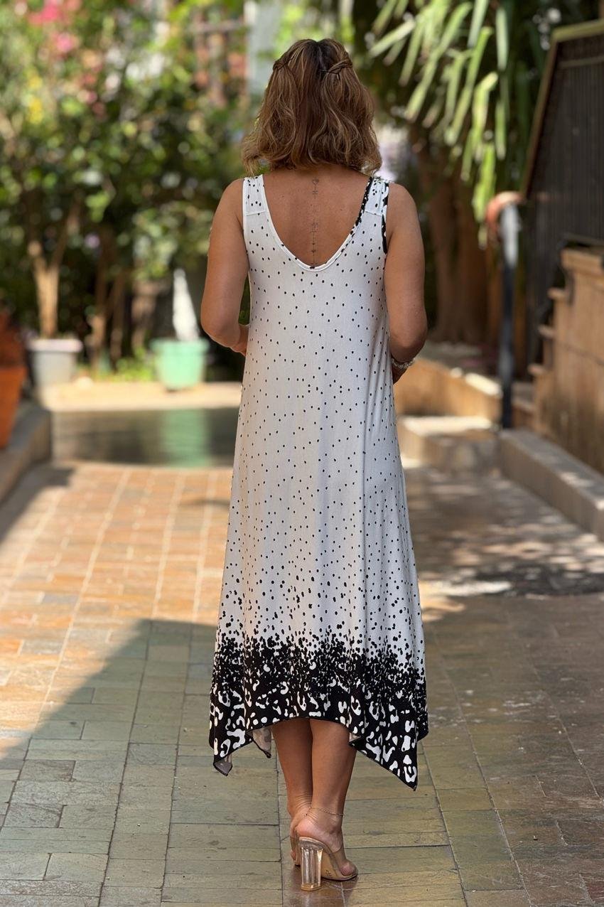 TOKALI Beyaz Etekleri Leopar Askılı Elbise