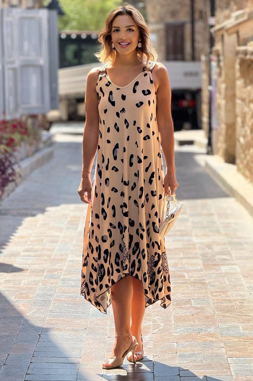 TOKALI Krem Dalmaçyalı Askılı Elbise