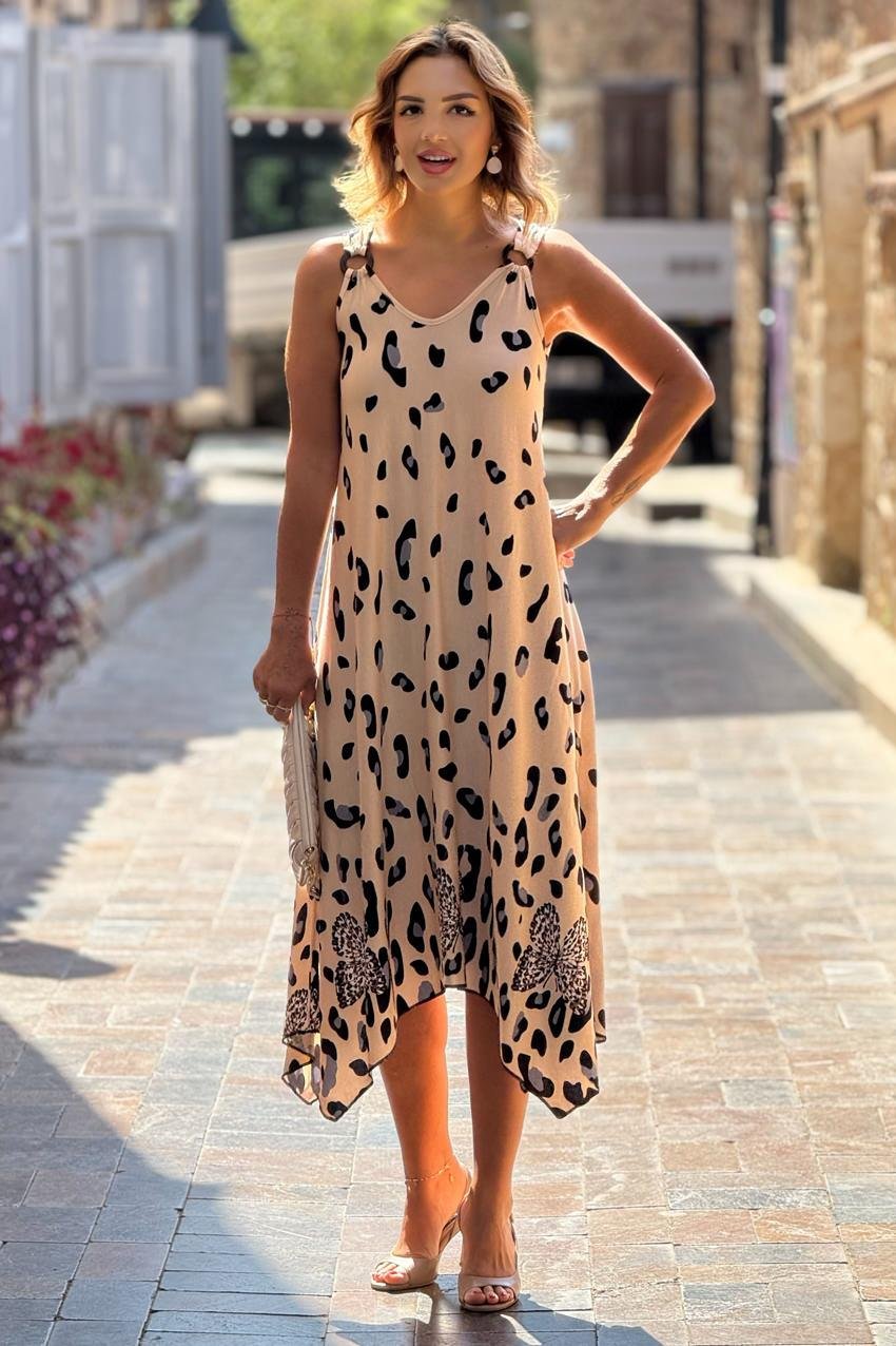 TOKALI Krem Dalmaçyalı Askılı Elbise