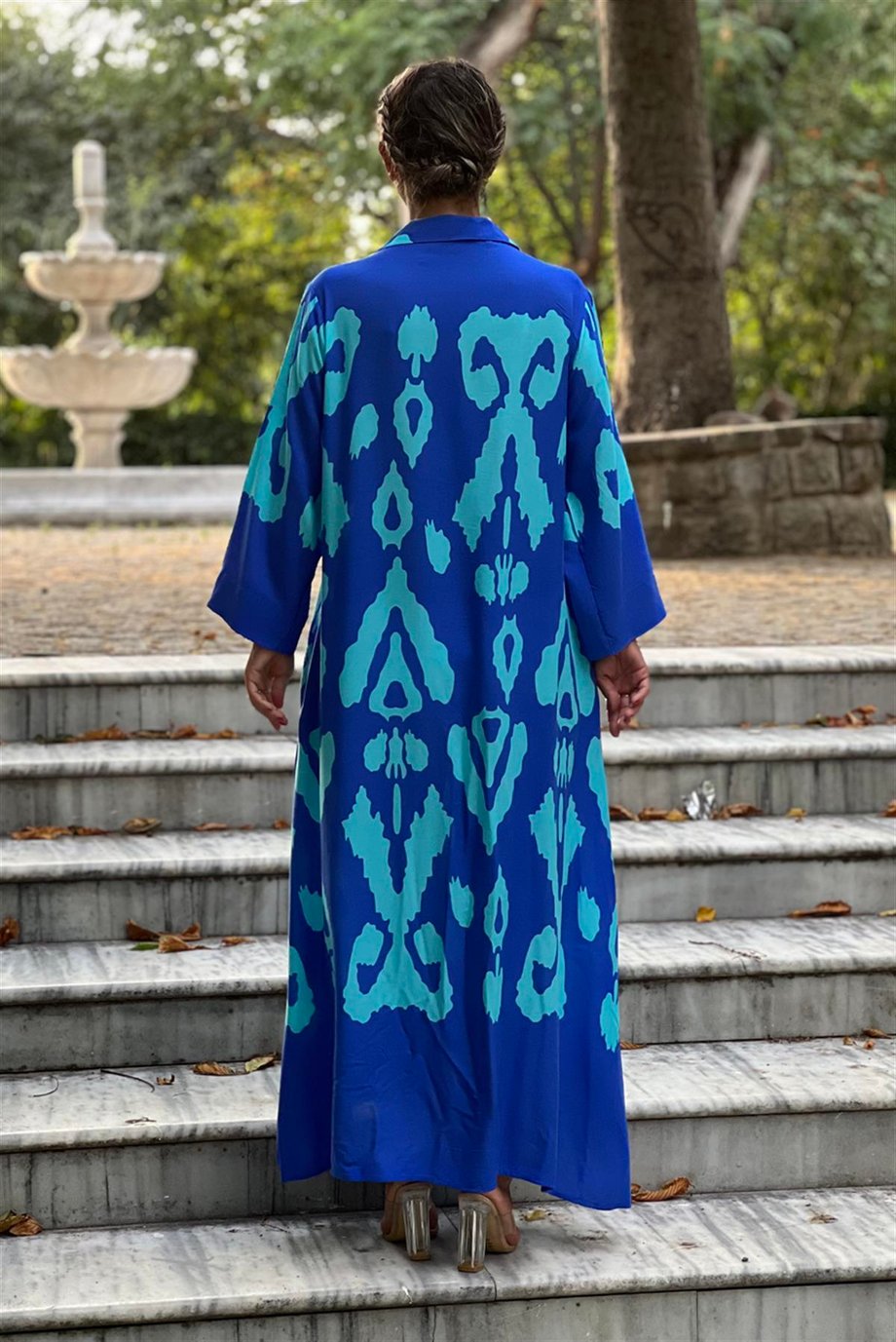 Turkuaz Alice Desenli Gömlek Elbise