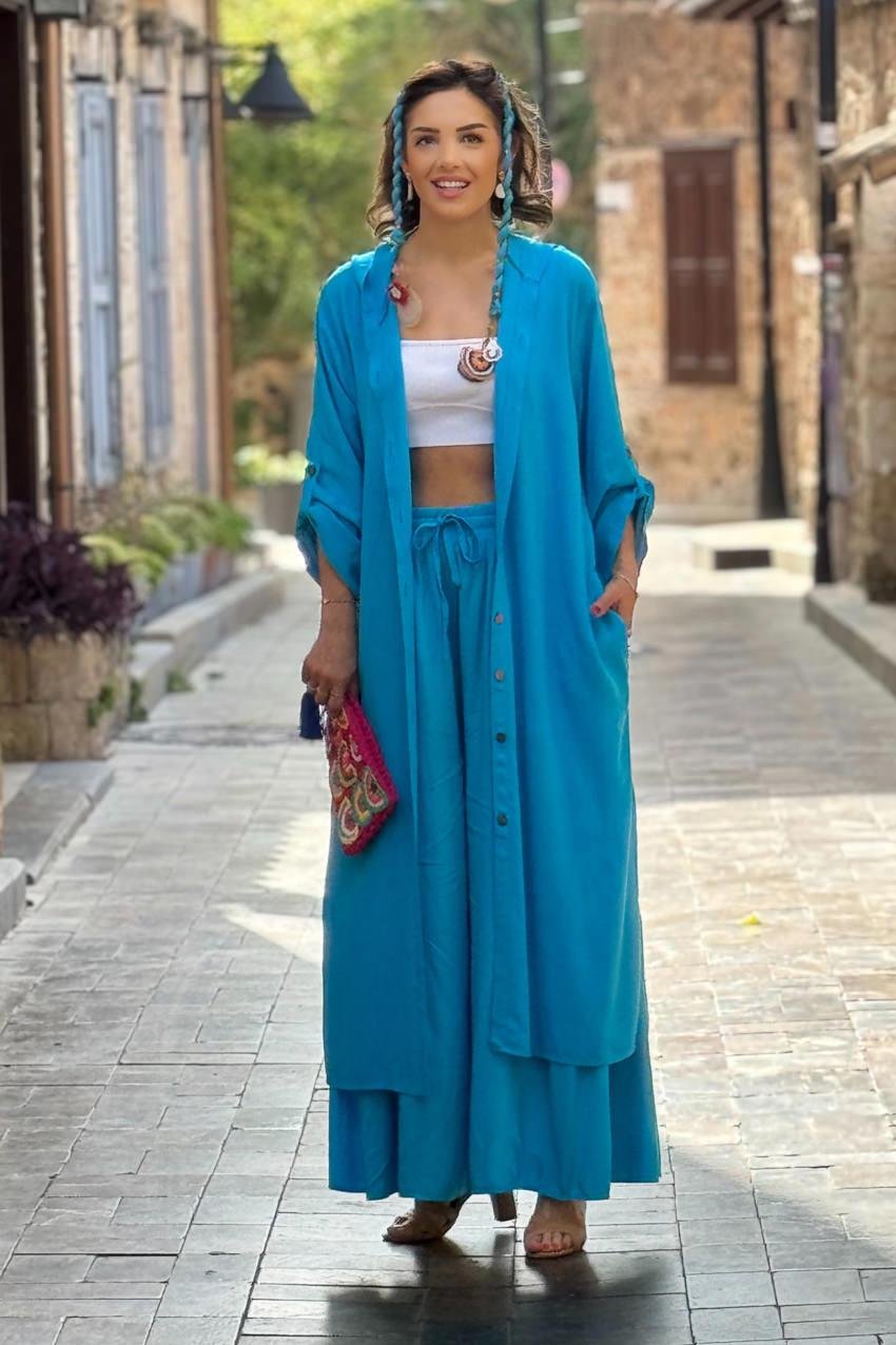 Turkuaz İtalyan Takım - (Pantolon ve Uzun Tunik)