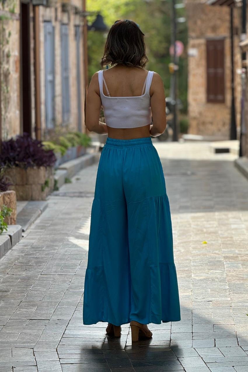 Turkuaz Piliseli %100 Pamuk İtalyan Pantolon Etek