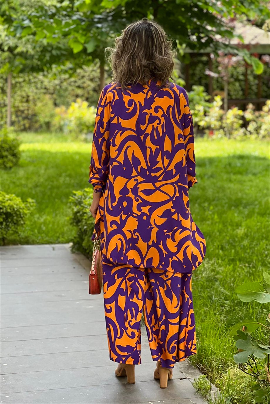 Turuncu Bahama Desenli Pantolon Gömlek İkili Takım