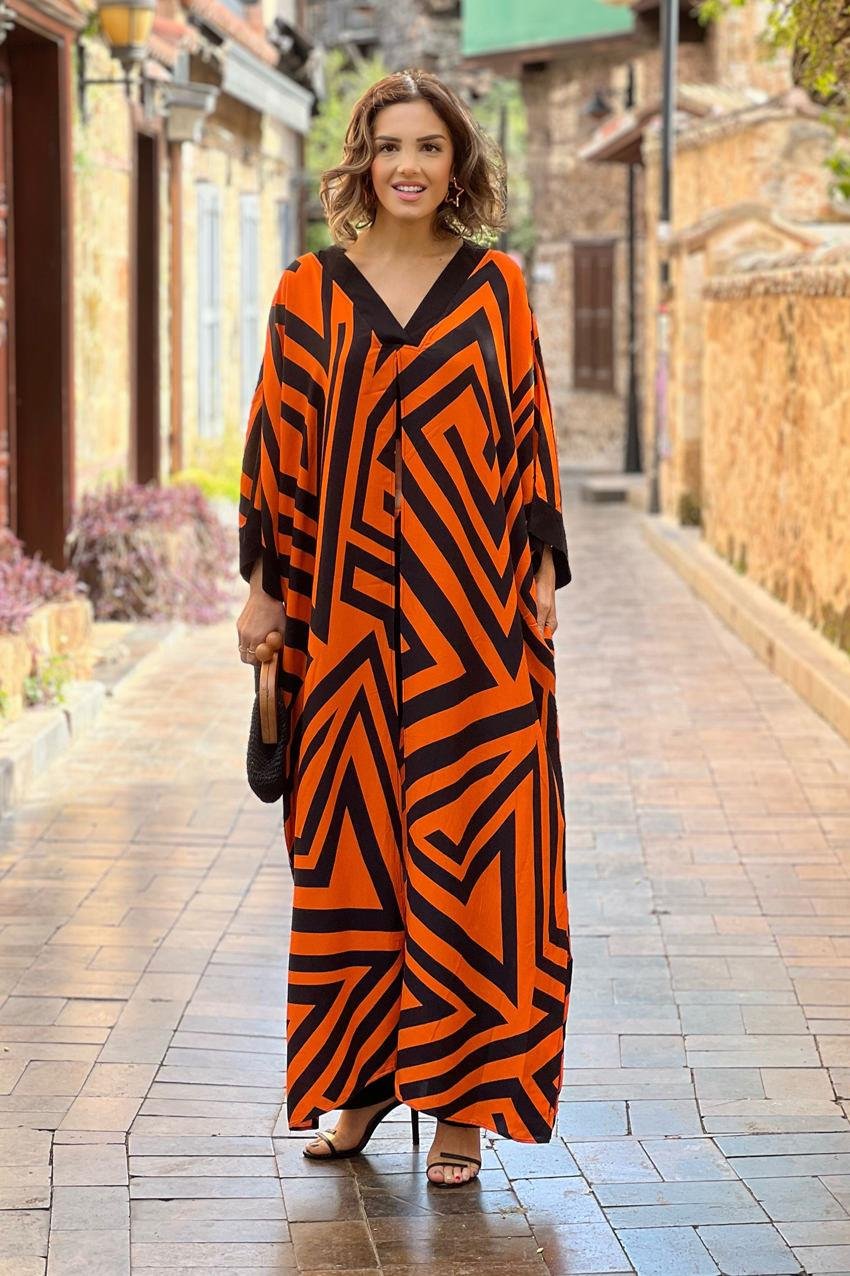 Turuncu Çizgili Pantolon Tunik İkili Takım