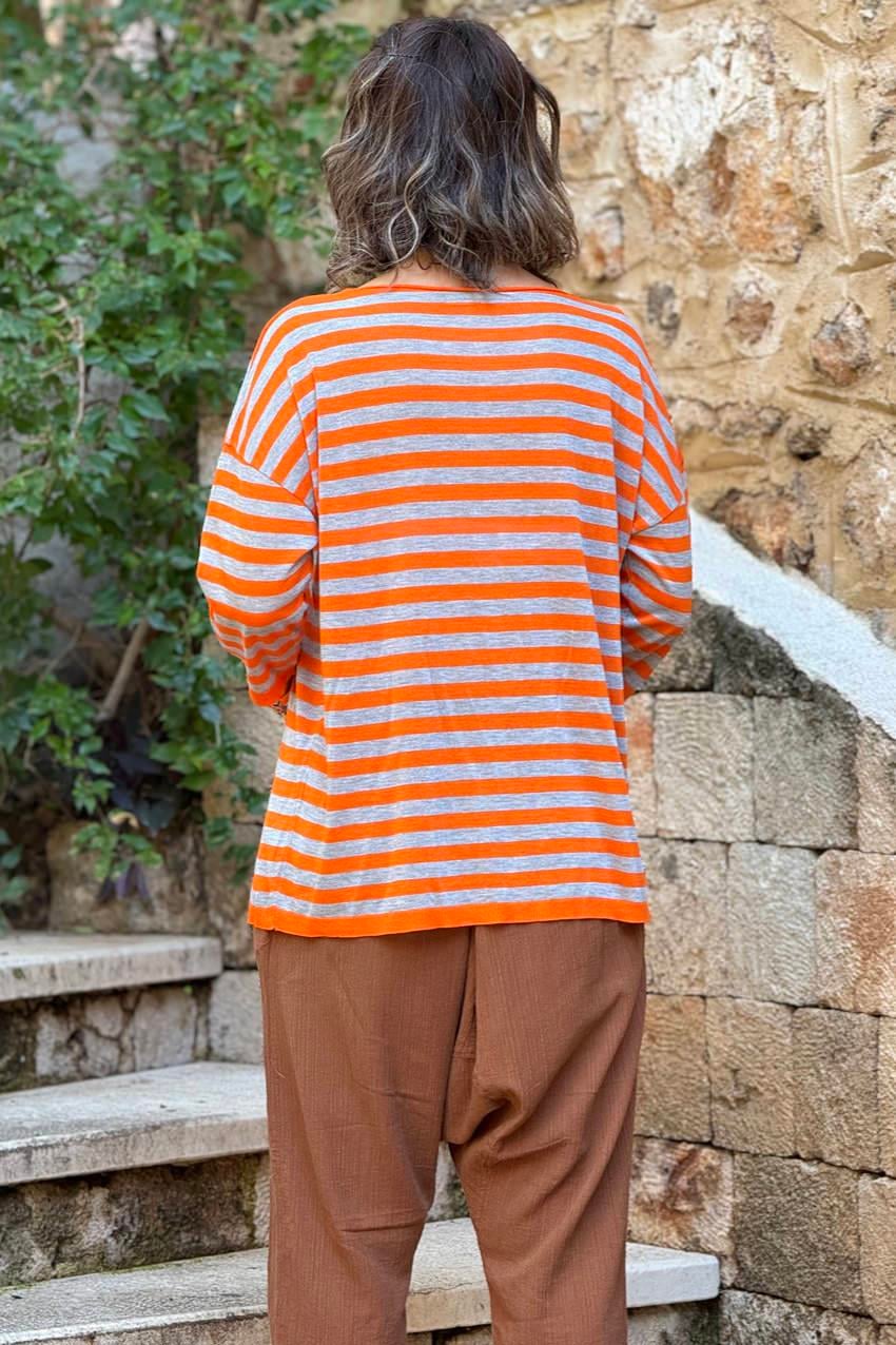 Turuncu Gri Basic Triko Kazak