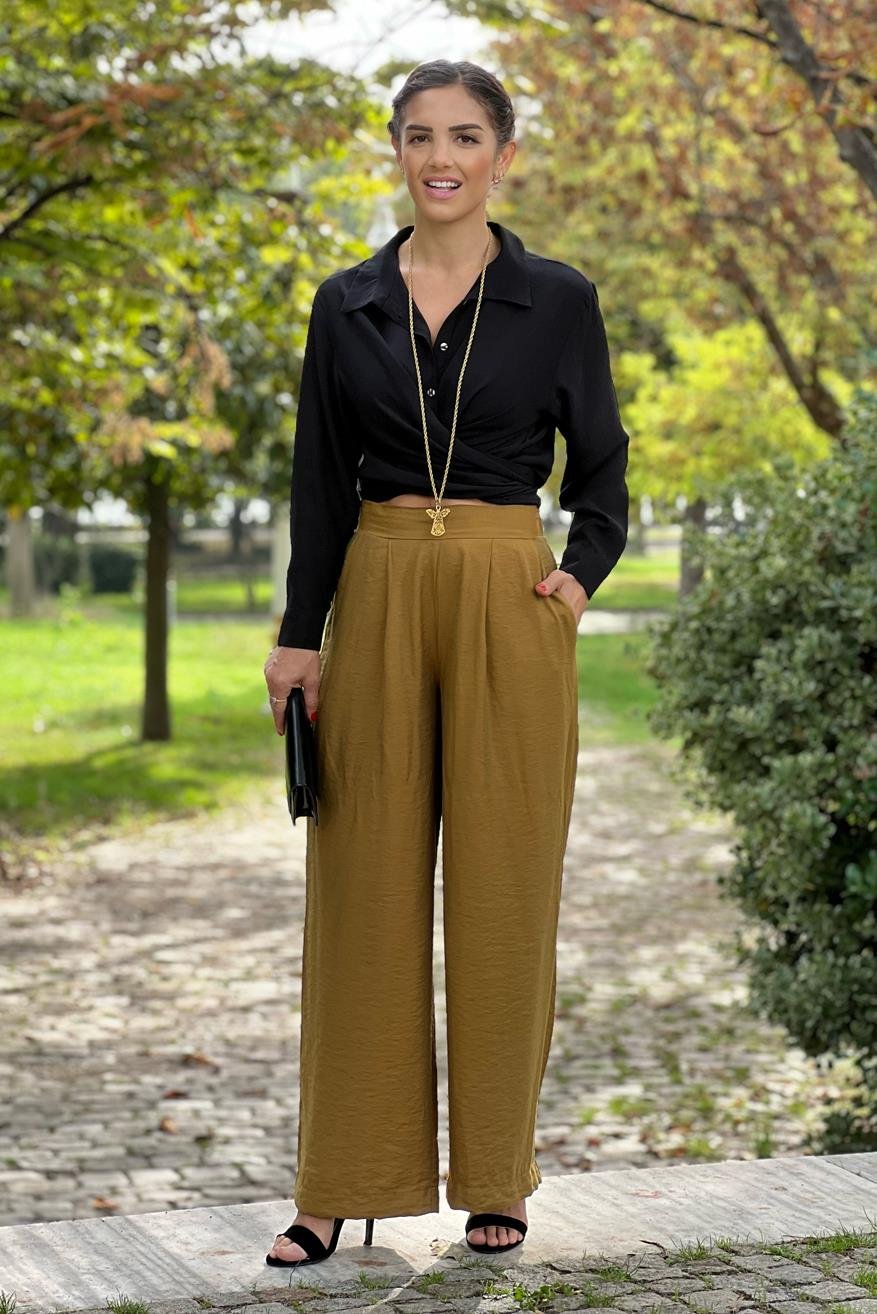 Yağ Yeşili Renk Belezza Palazzo Pantolon