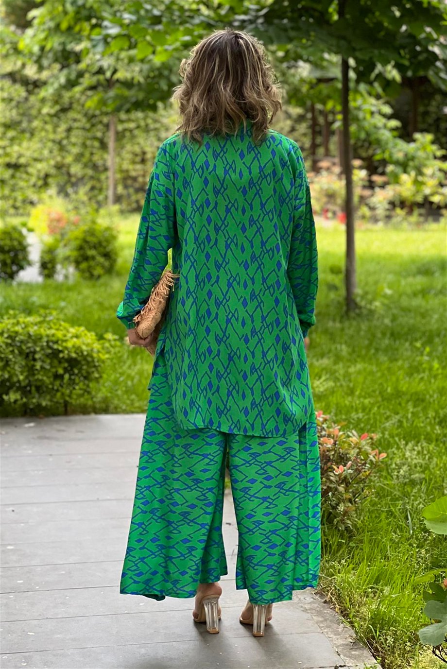 Yeşil Bahama Desenli Pantolon Gömlek İkili Takım