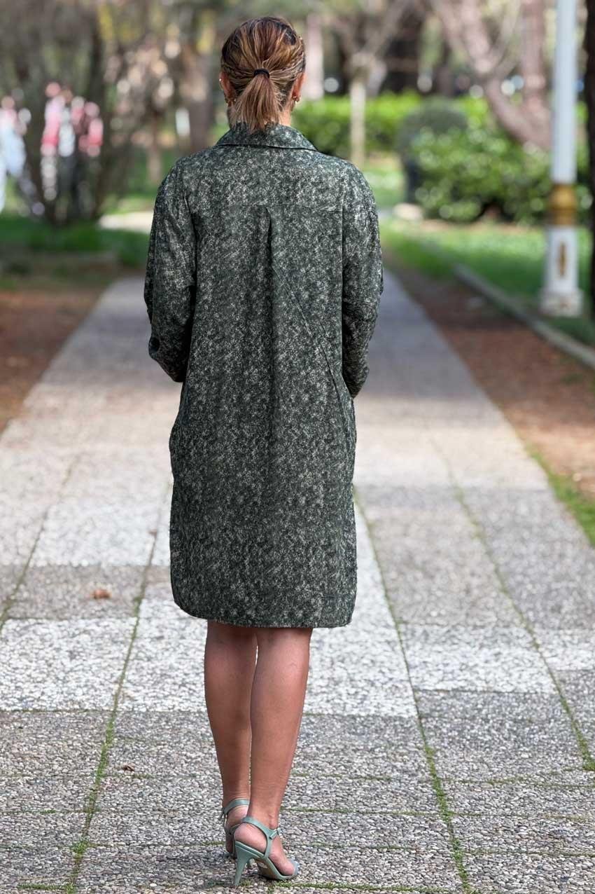 Yeşil Renk %100 Pamuk Midi Boy Gömlek Elbise