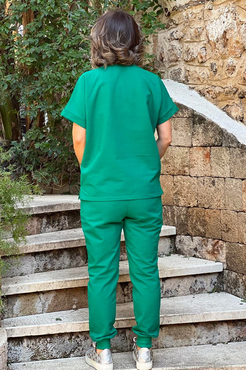 Yeşil Renk Gümüş Taşlı Kısa Kollu Eşofman Takım