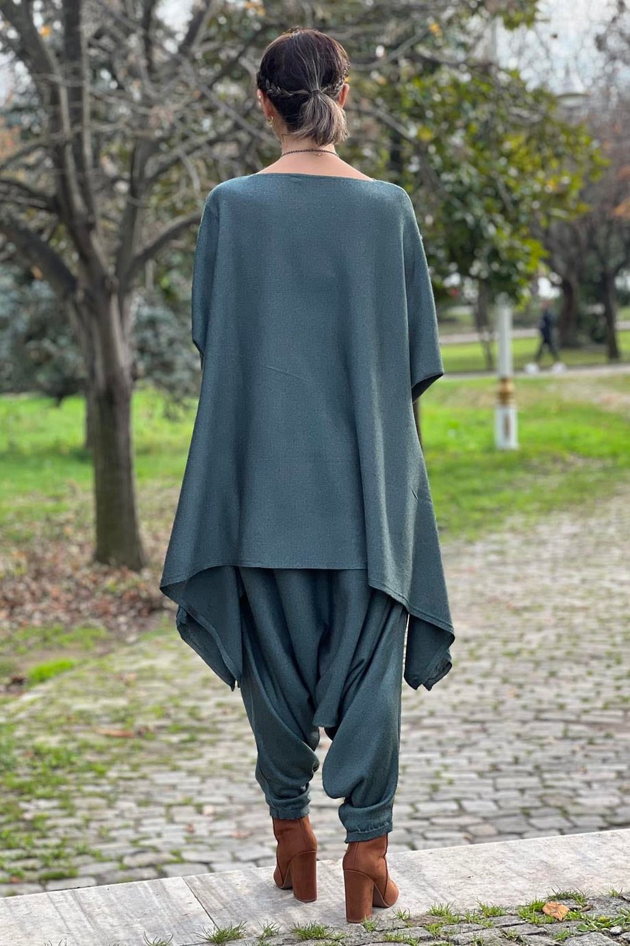 Yeşil Renk Ürgüp Triko Şalvar Bluz Takım