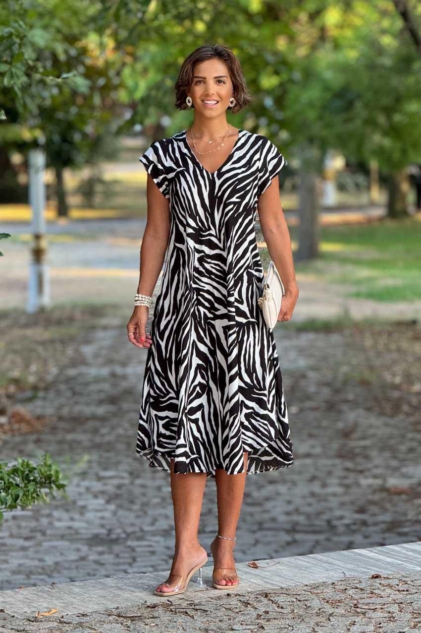 Zebra Desen Afitap %100 Pamuk Elbise