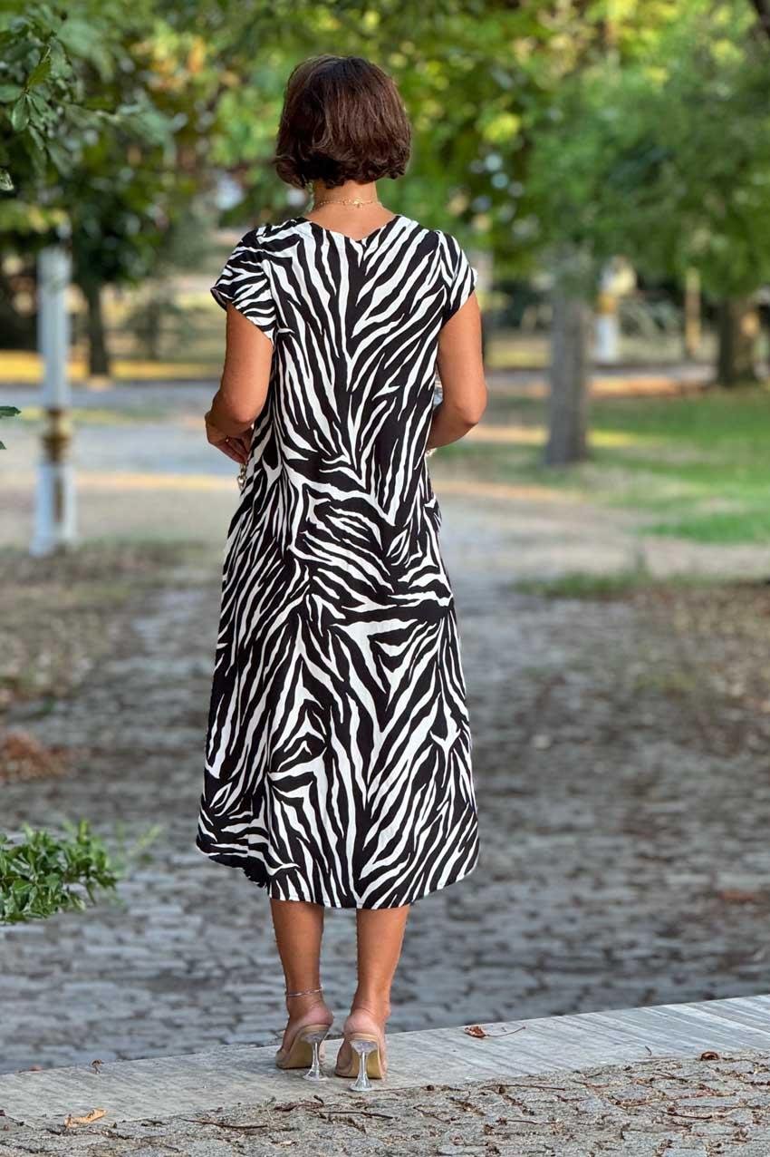 Zebra Desen Afitap %100 Pamuk Elbise