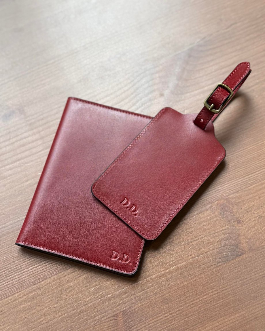 Bordo Deri Pasaport Kılıfı, Valiz Etiketi ve Anahtarlık Hediye Kutusu