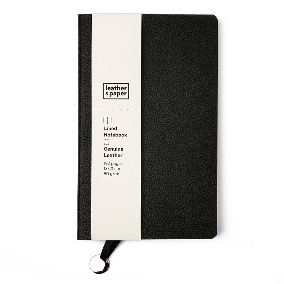 Büyük Boy Siyah Deri Defter 13 x 21 Çizgili
