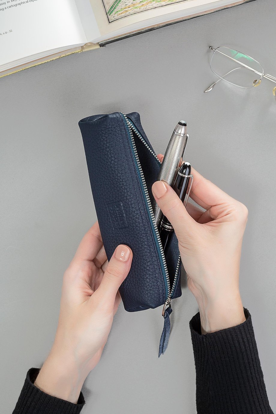 Deri Kalem Kutusu Marin