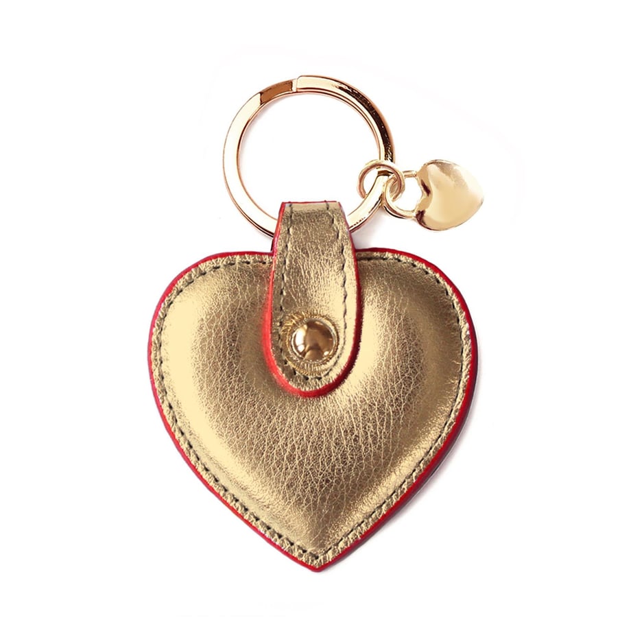 Deri Kalp Anahtarlık Dore Kırmızı Detaylı
