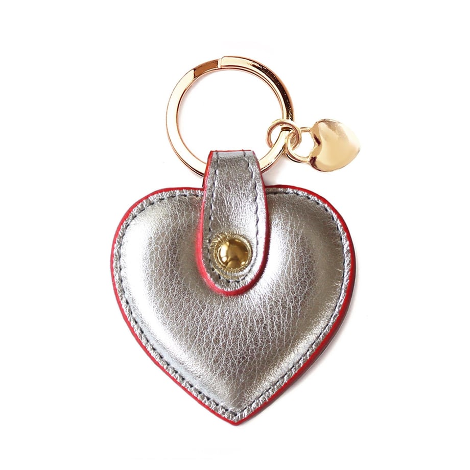 Deri Kalp Anahtarlık Lame / Kırmızı Detaylı