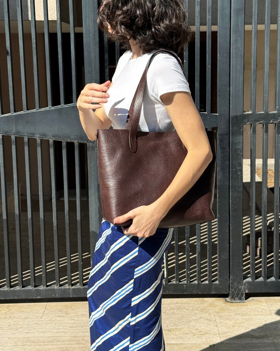 Koyu Kahve Deri Tote Çanta Medium