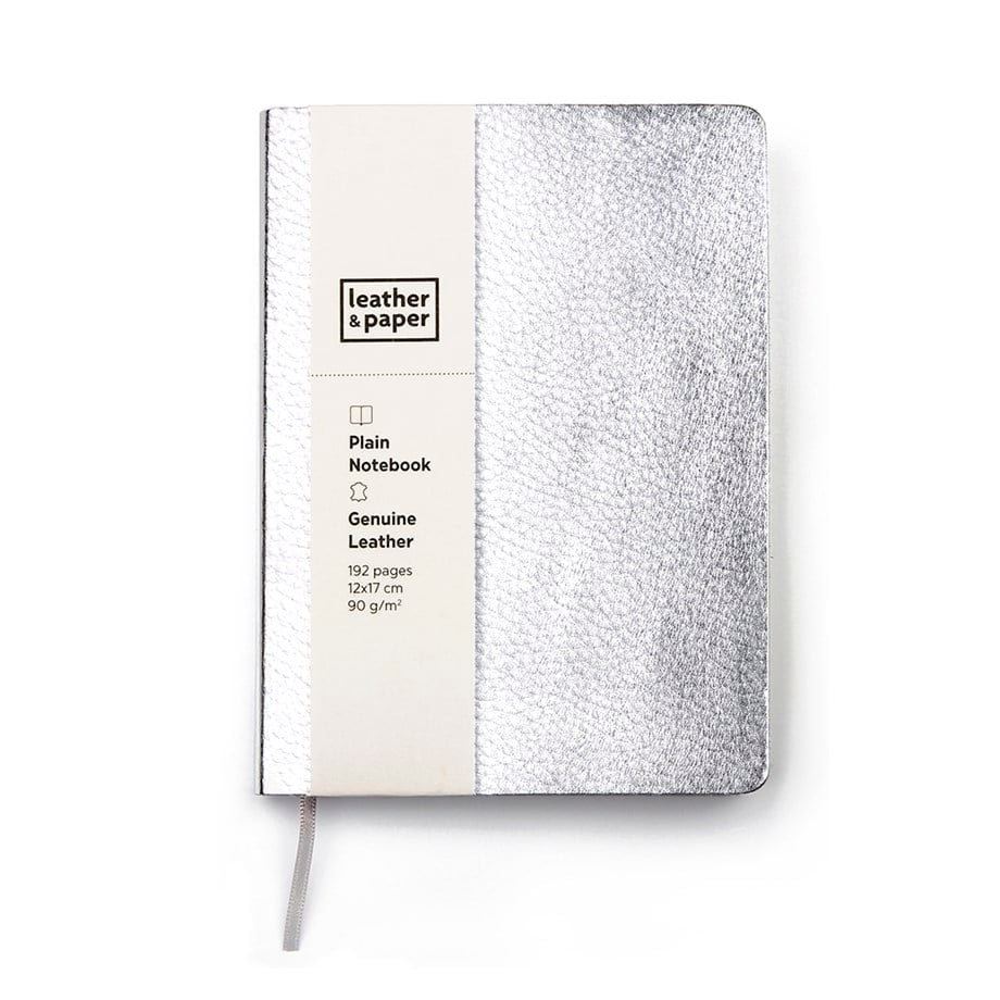 Orta Boy Gümüş Deri Defter 12 x 17