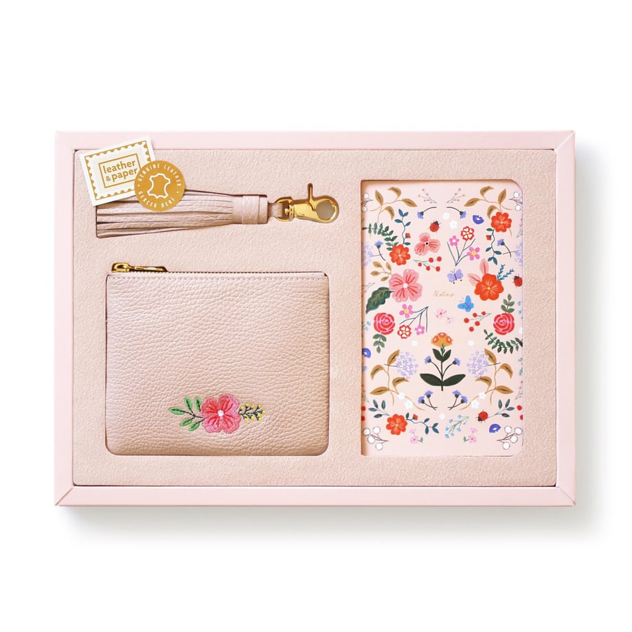 Pembe Deri Mini Çanta Deri Püskül ve Defter Seti