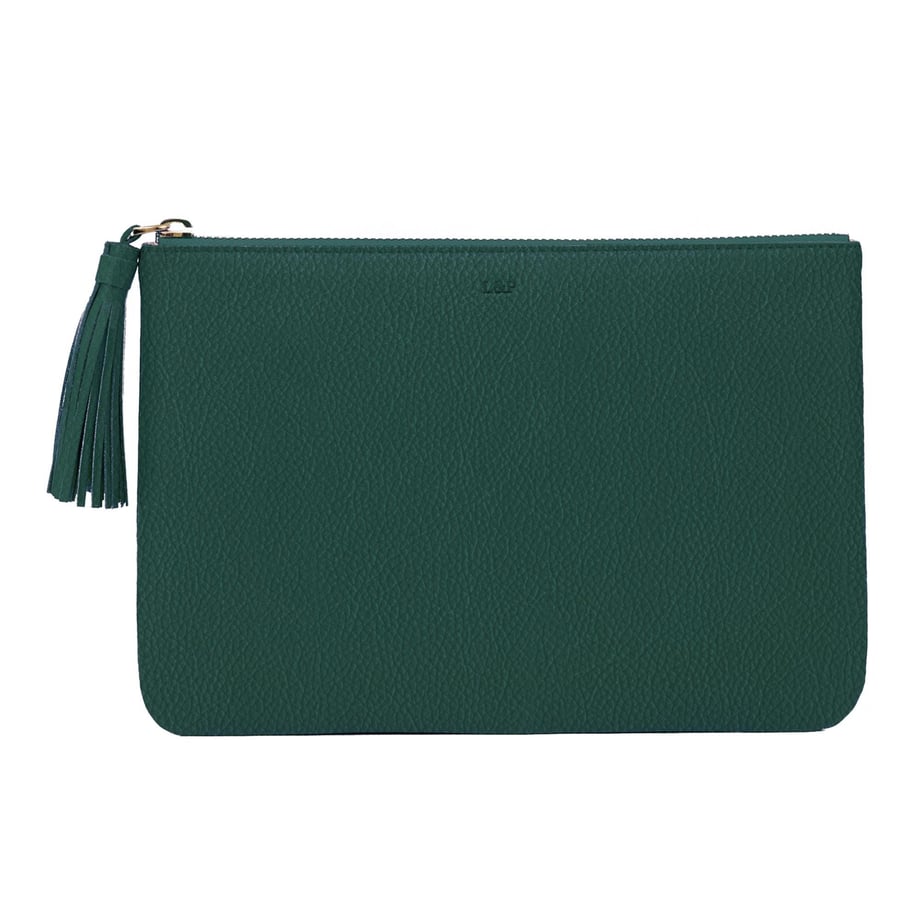 Püskül Detaylı Deri Clutch El Çantası Koyu Yeşil