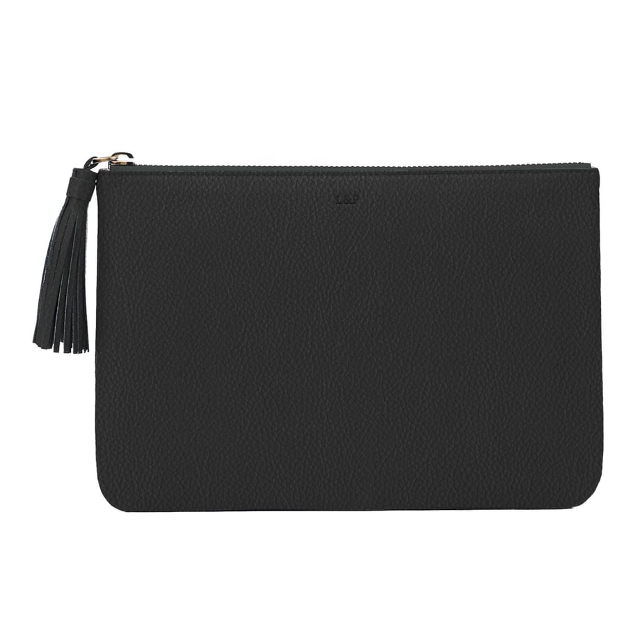 Püskül Detaylı Deri Clutch El Çantası Siyah