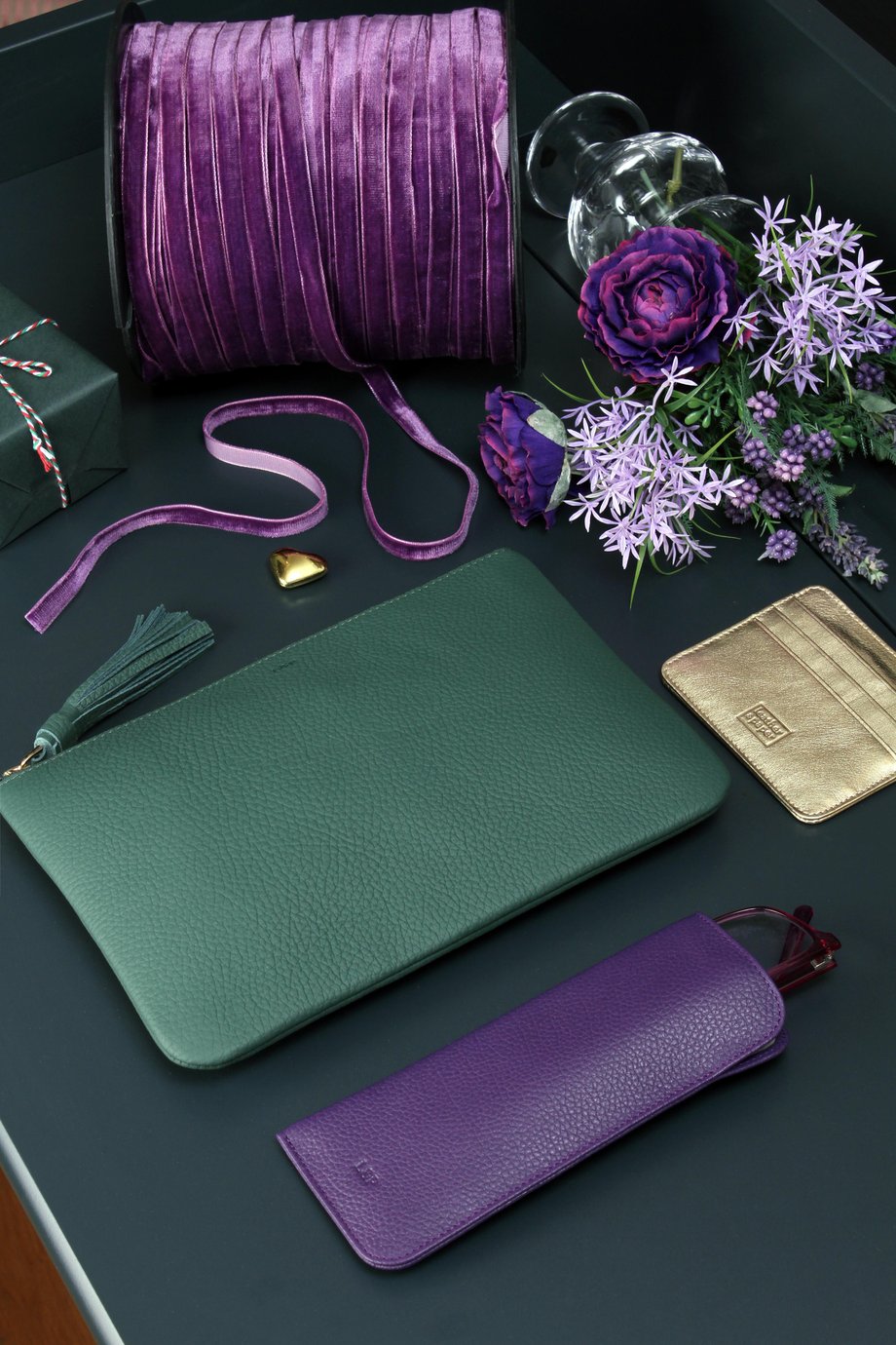 Püskül Detaylı Deri Clutch El Çantası Koyu Yeşil