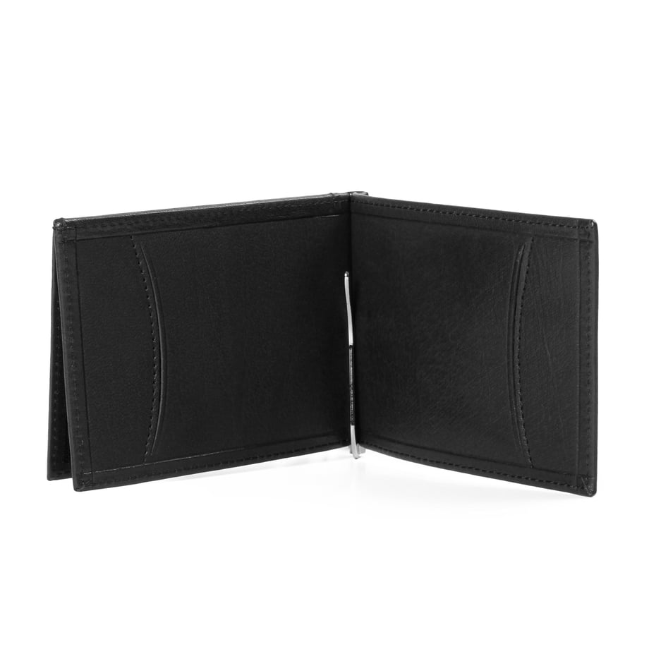 Siyah Deri Slim Cüzdan ve Kartlık Metal Para Kıskaçlı