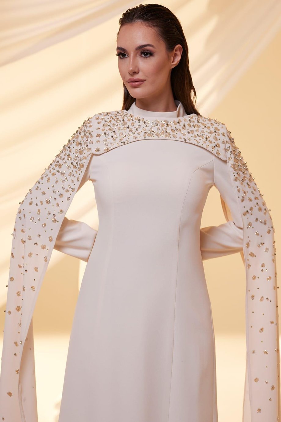 Elsa Tesettür Abiye Ekru