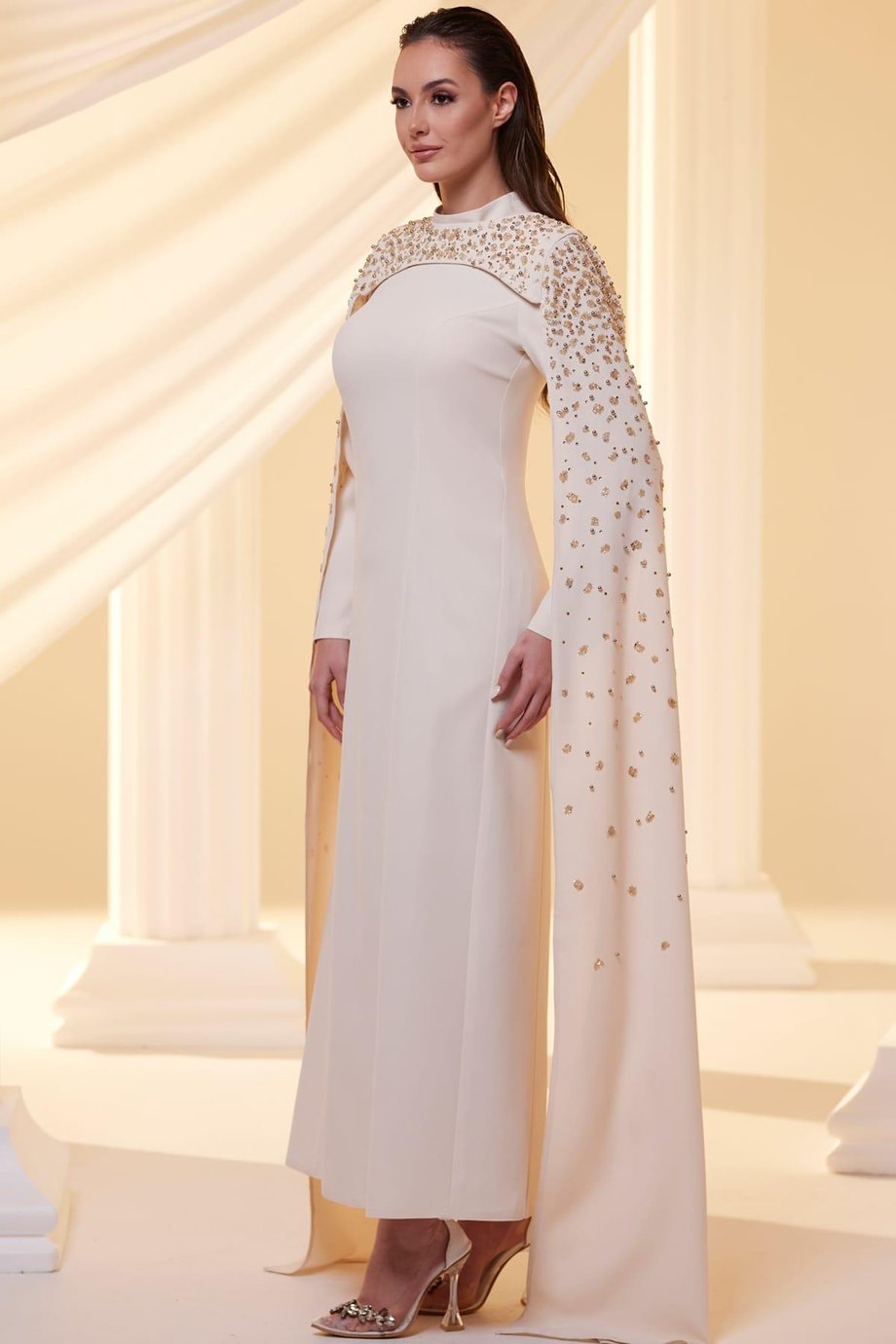 Elsa Tesettür Abiye Ekru