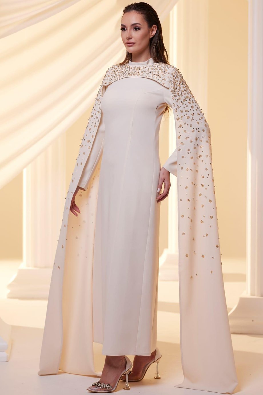 Elsa Tesettür Abiye Ekru