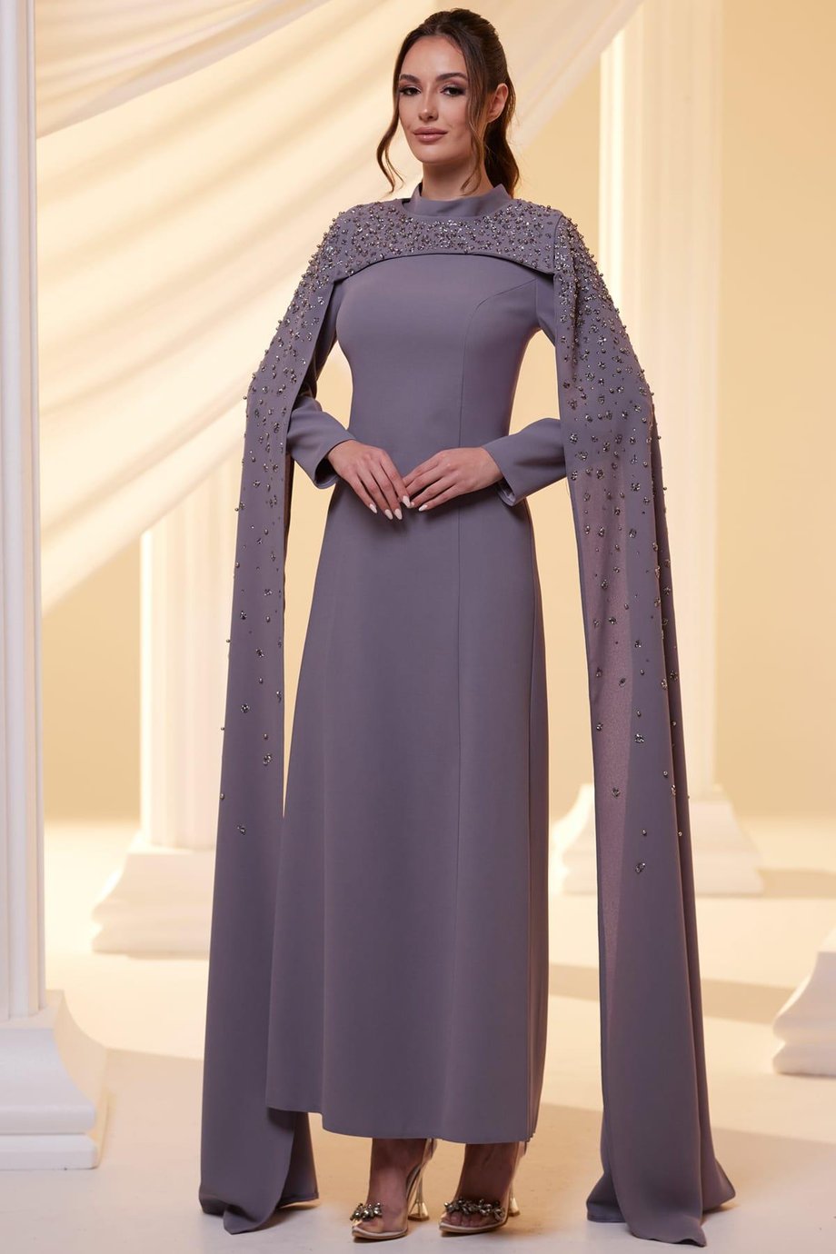 Elsa Tesettür Abiye Lila