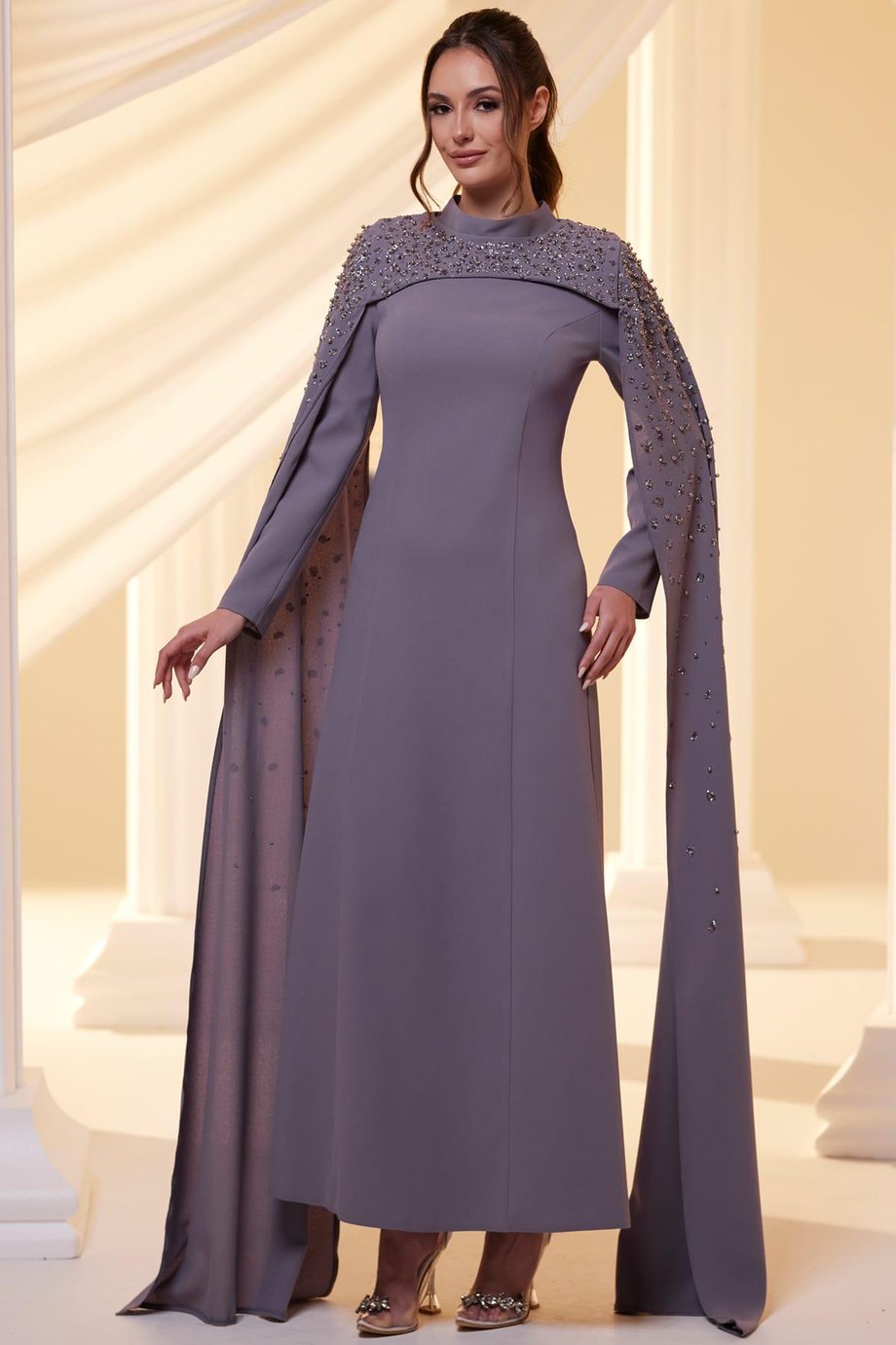 Elsa Tesettür Abiye Lila