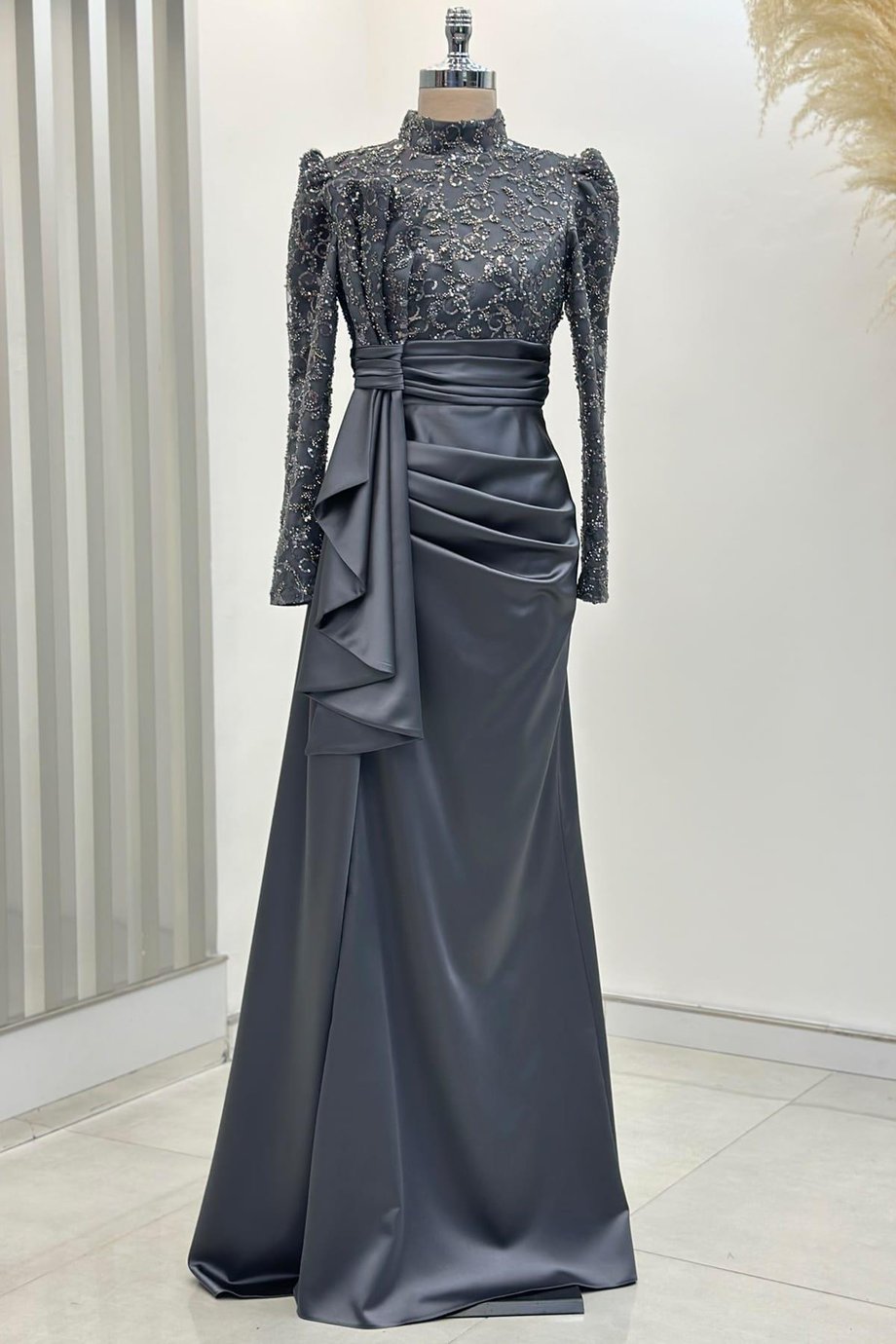 Merva Tesettür Abiye Antrasit