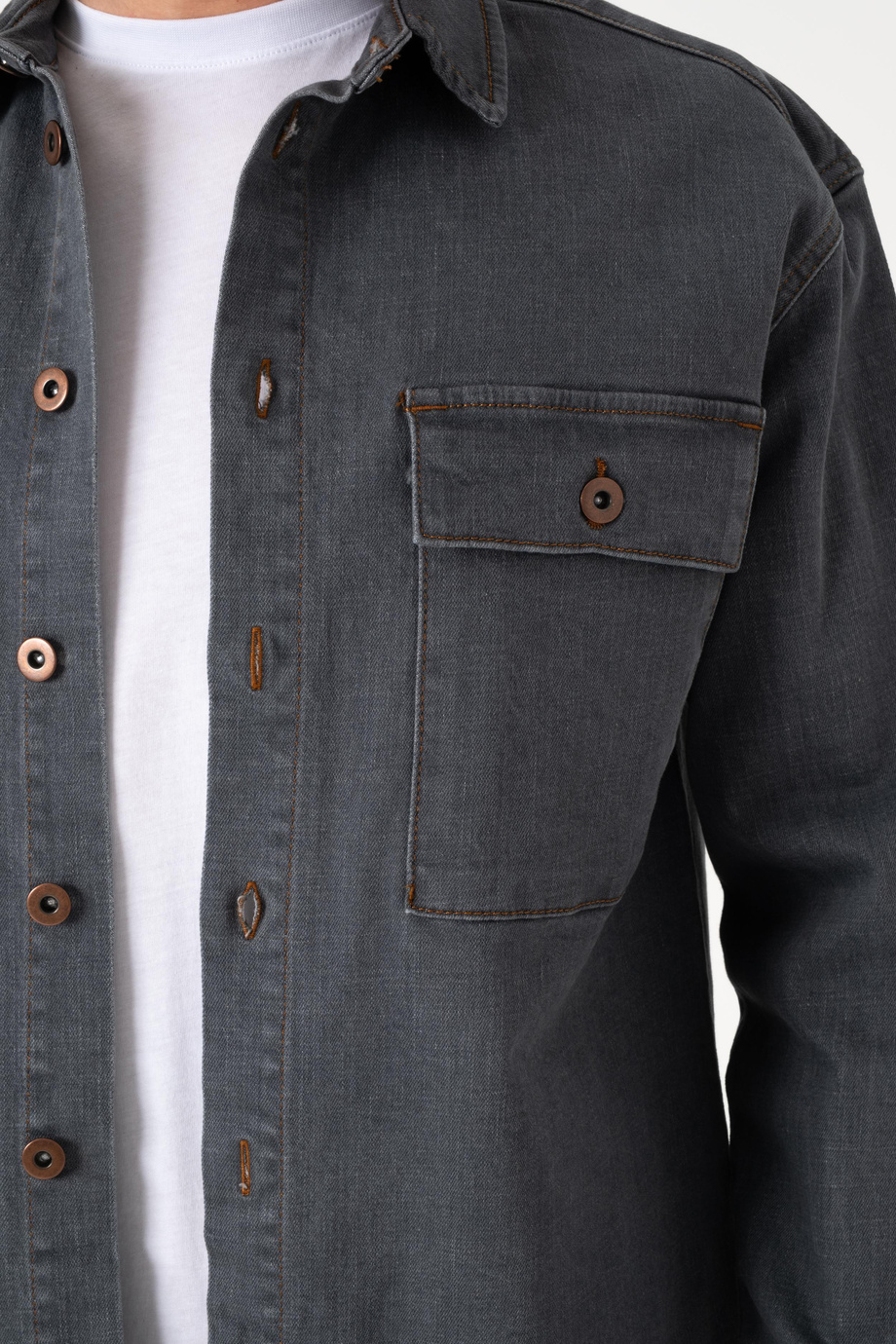 LAYF SOFT GREY JEAN GÖMLEK