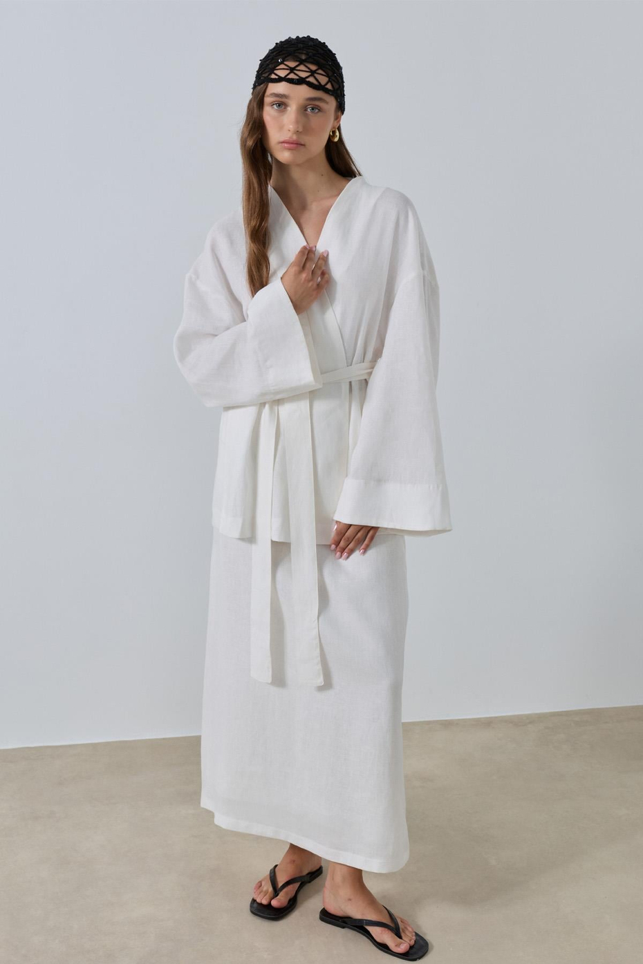 Beyaz %100 Keten Sora Kimono