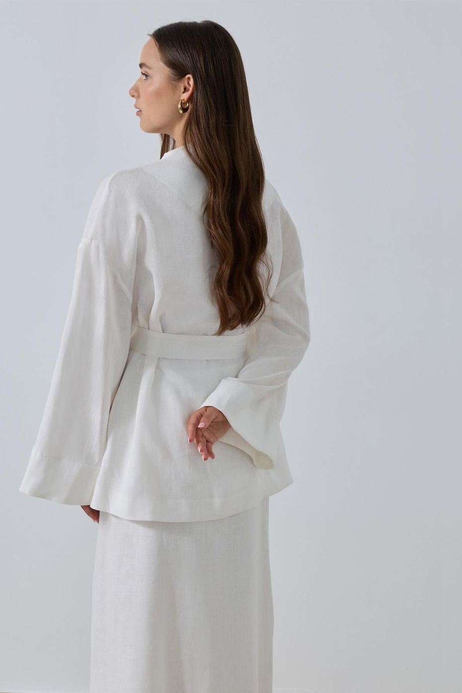 Beyaz %100 Keten Sora Kimono