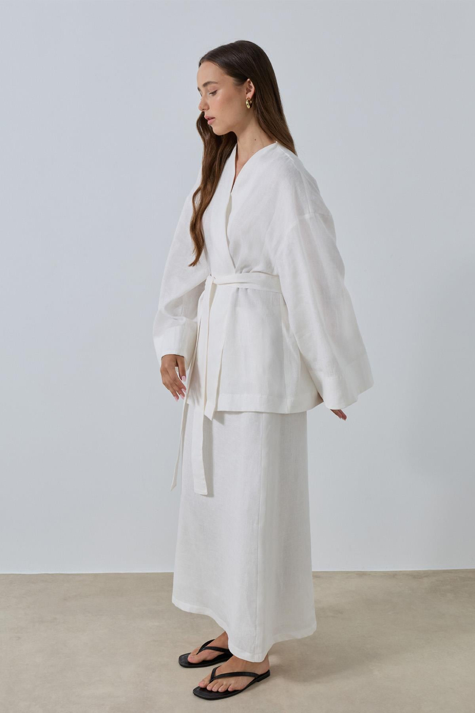 Beyaz %100 Keten Sora Kimono