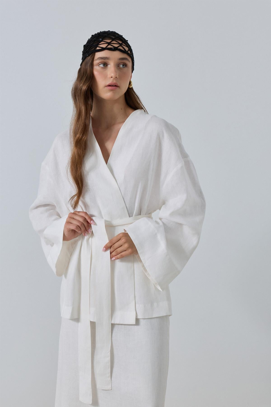 Beyaz %100 Keten Sora Kimono
